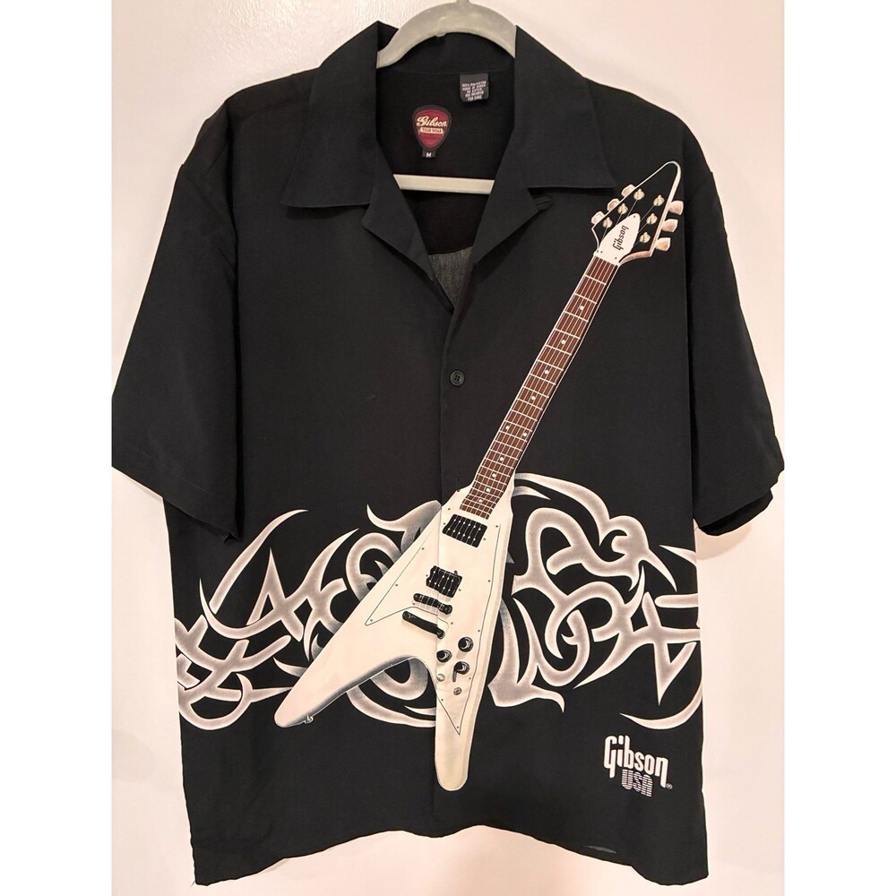 VINTAGE GIBSON Guitar Bowling Retro Men’s SHIRT Black Medium Collectible Tour